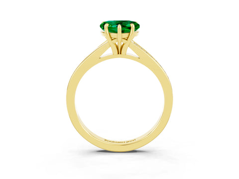 Yellow gold Heart Cut Emerald Solitaire Ring with Pavé Band and Prong Setting_15