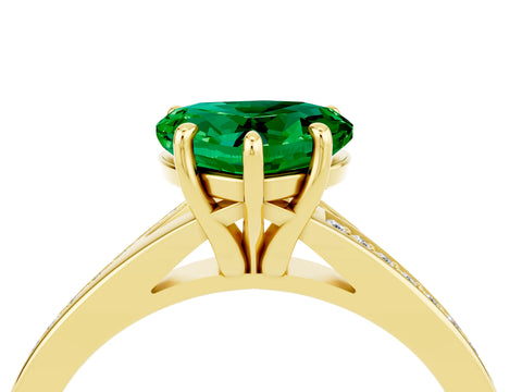 Yellow gold Heart Cut Emerald Solitaire Ring with Pavé Band and Prong Setting_16