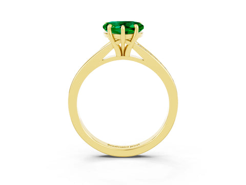 Yellow gold Heart Cut Emerald Solitaire Ring with Pavé Band and Prong Setting_3