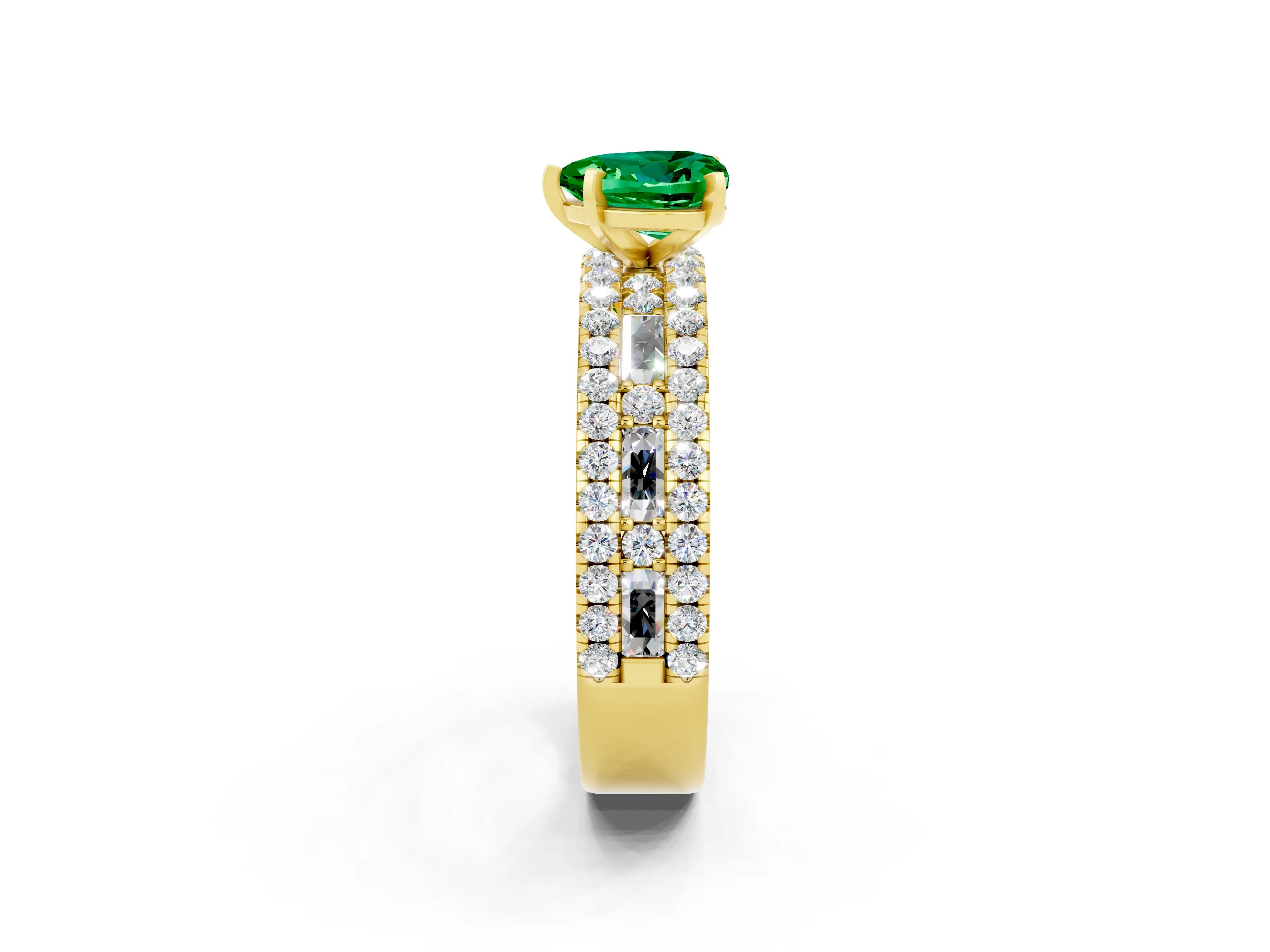 Yellow gold Heart Cut Emerald Solitaire Ring with Pavé and Channel Set Band_2