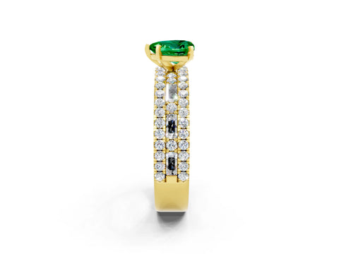Yellow gold Heart Cut Emerald Solitaire Ring with Pavé and Channel Set Band_2