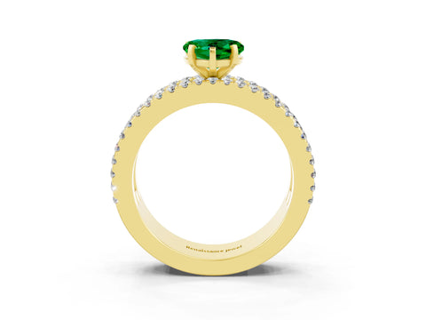 Yellow gold Heart Cut Emerald Solitaire Ring with Pavé and Channel Set Band_3
