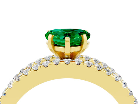 Yellow gold Heart Cut Emerald Solitaire Ring with Pavé and Channel Set Band_4