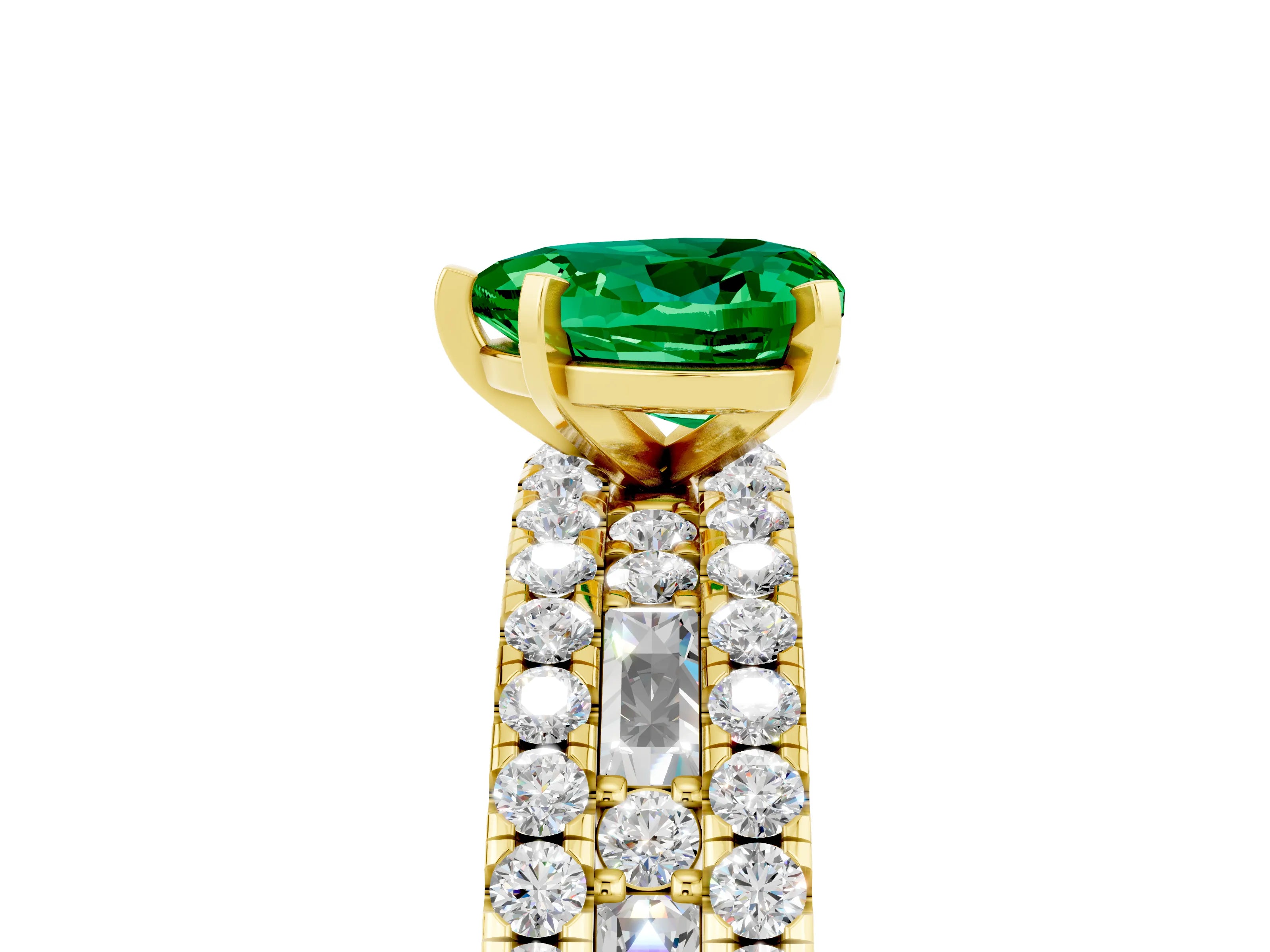 Yellow gold Heart Cut Emerald Solitaire Ring with Pavé and Channel Set Band_5