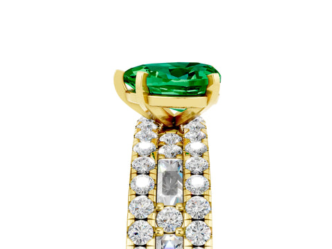 Yellow gold Heart Cut Emerald Solitaire Ring with Pavé and Channel Set Band_5