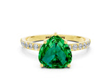 Yellow gold Heart Cut Emerald Solitaire Ring with Pave Band and Four Prong Setting_24