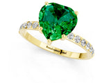 Yellow gold Heart Cut Emerald Solitaire Ring with Pave Band and Four Prong Setting_25