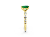Yellow gold Heart Cut Emerald Solitaire Ring with Pave Band and Four Prong Setting_26