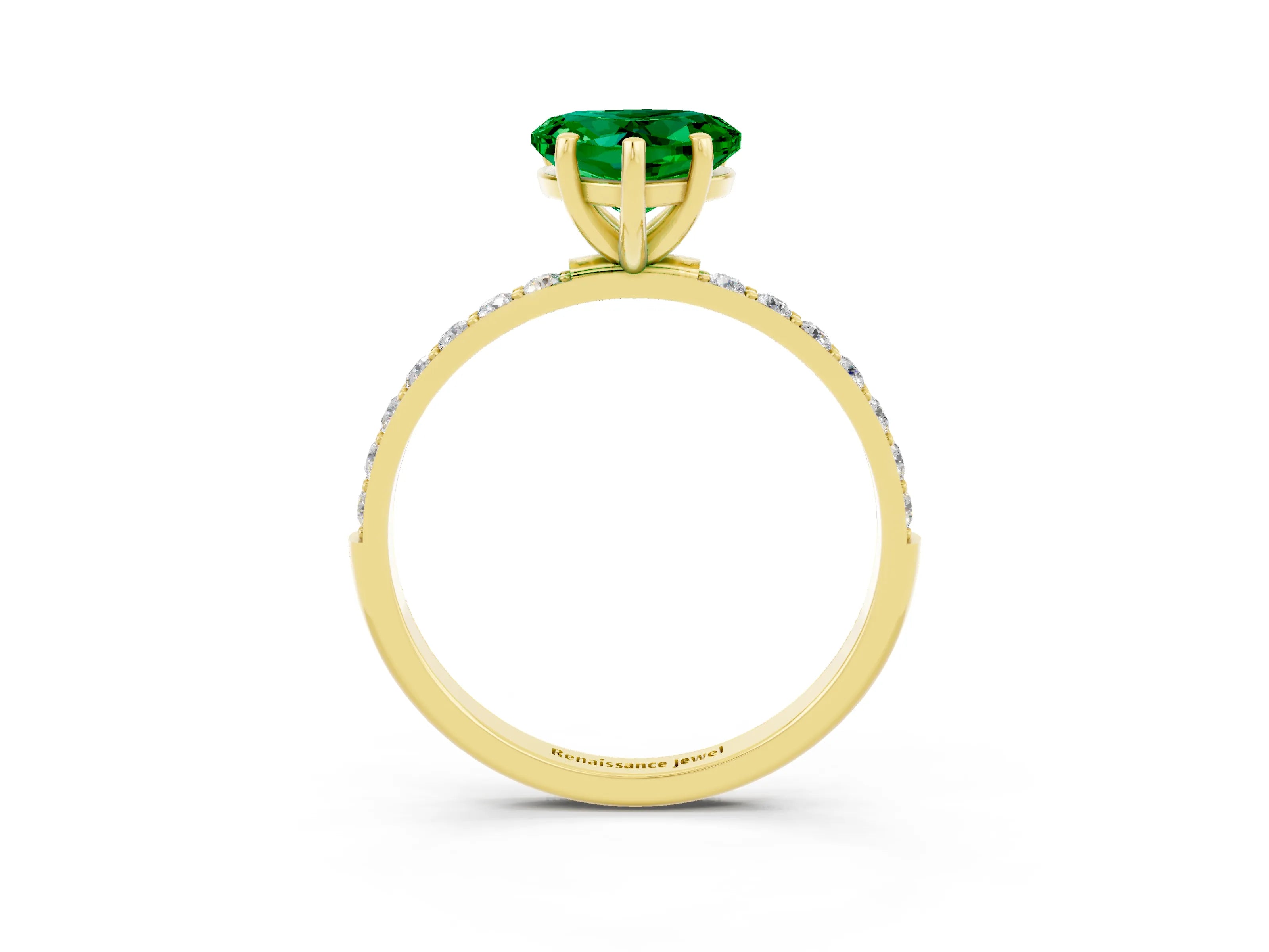 Yellow gold Heart Cut Emerald Solitaire Ring with Pave Band and Four Prong Setting_27