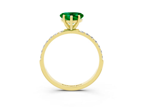 Yellow gold Heart Cut Emerald Solitaire Ring with Pave Band and Four Prong Setting_27