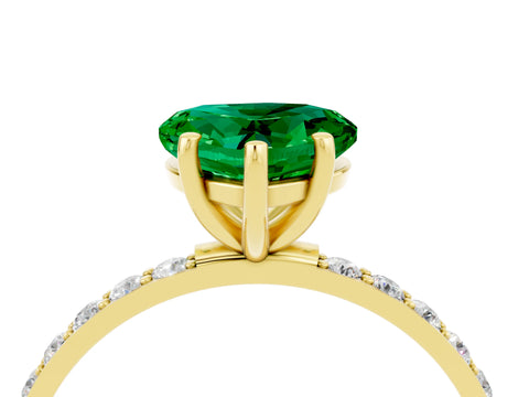 Yellow gold Heart Cut Emerald Solitaire Ring with Pave Band and Four Prong Setting_28