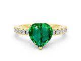 Yellow gold Heart Cut Emerald Solitaire Ring with Round  Pavé Band and Four-Prong Setting_36