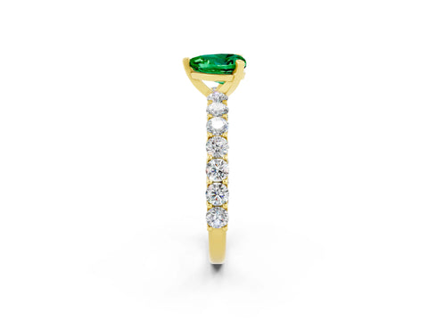 Yellow gold Heart Cut Emerald Solitaire Ring with Shared Prong Pavé Band and Four-Prong Setting_14