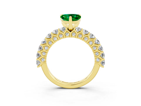 Yellow gold Heart Cut Emerald Solitaire Ring with Shared Prong Pavé Band and Four-Prong Setting_15