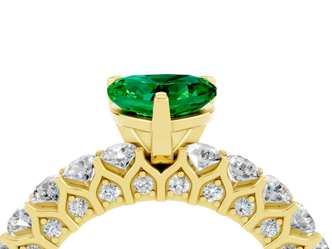 Yellow gold Heart Cut Emerald Solitaire Ring with Shared Prong Pavé Band and Four-Prong Setting_16