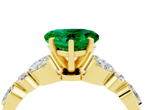 Yellow gold Heart Cut Emerald Solitaire Ring with Side Stones and Four-Prong Setting_16