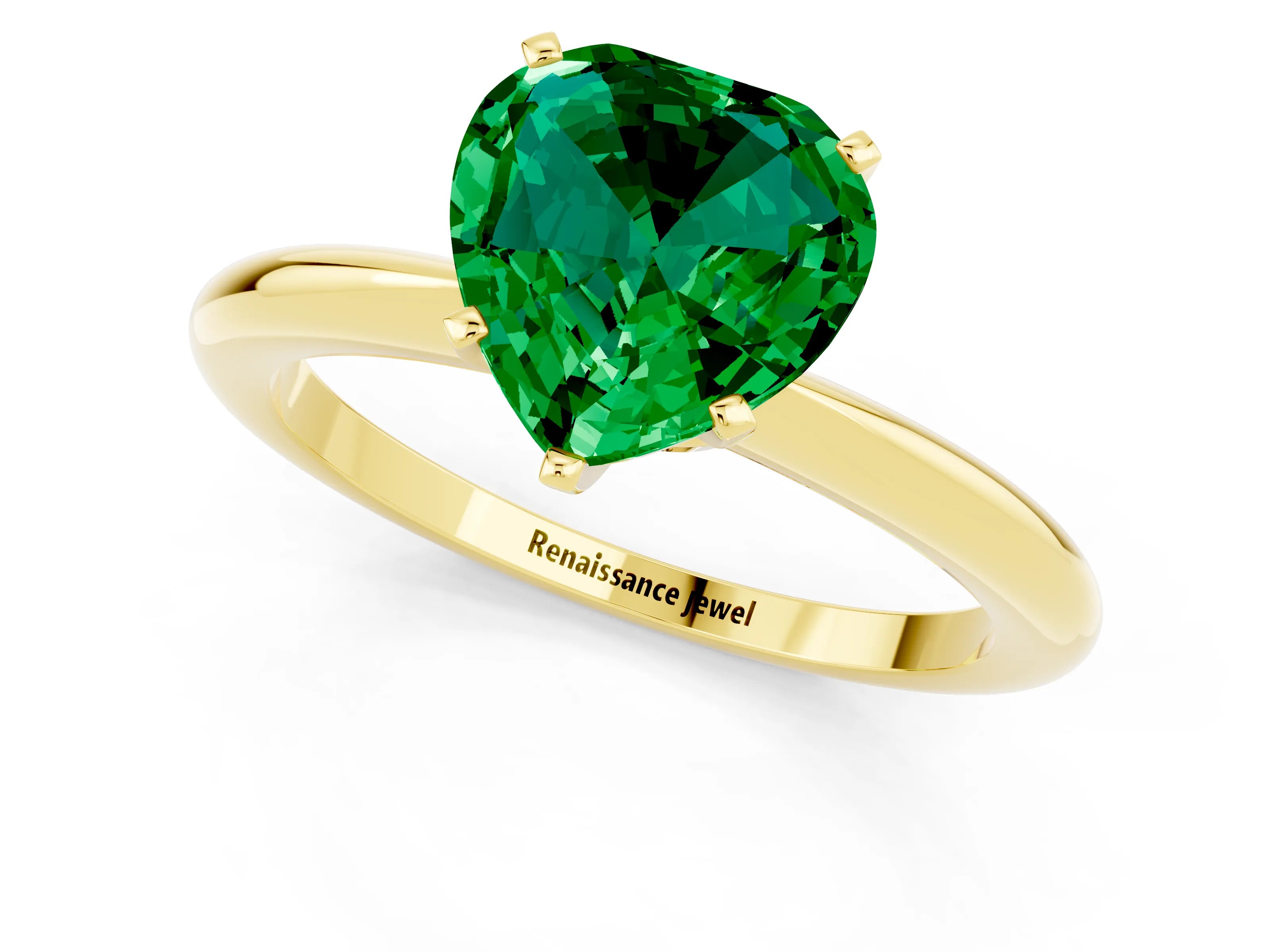 Yellow gold Heart Cut Emerald Solitaire Ring with Six-Prong Setting and Classic Band_1