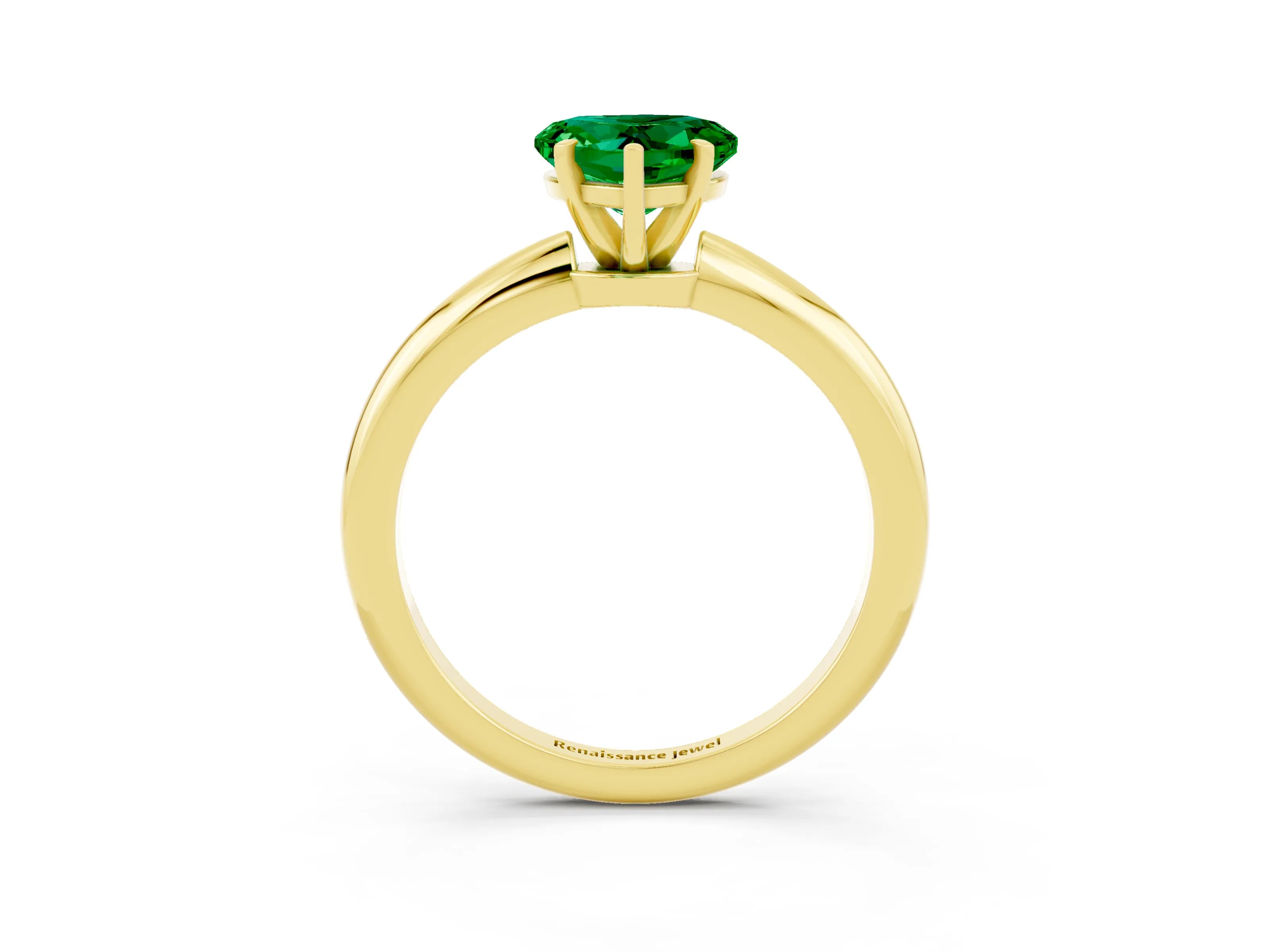 Yellow gold Heart Cut Emerald Solitaire Ring with Six-Prong Setting and Classic Band_3