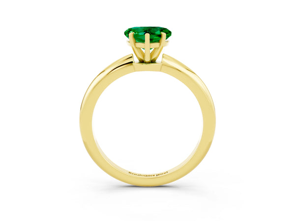 Yellow gold Heart Cut Emerald Solitaire Ring with Six-Prong Setting and Classic Band