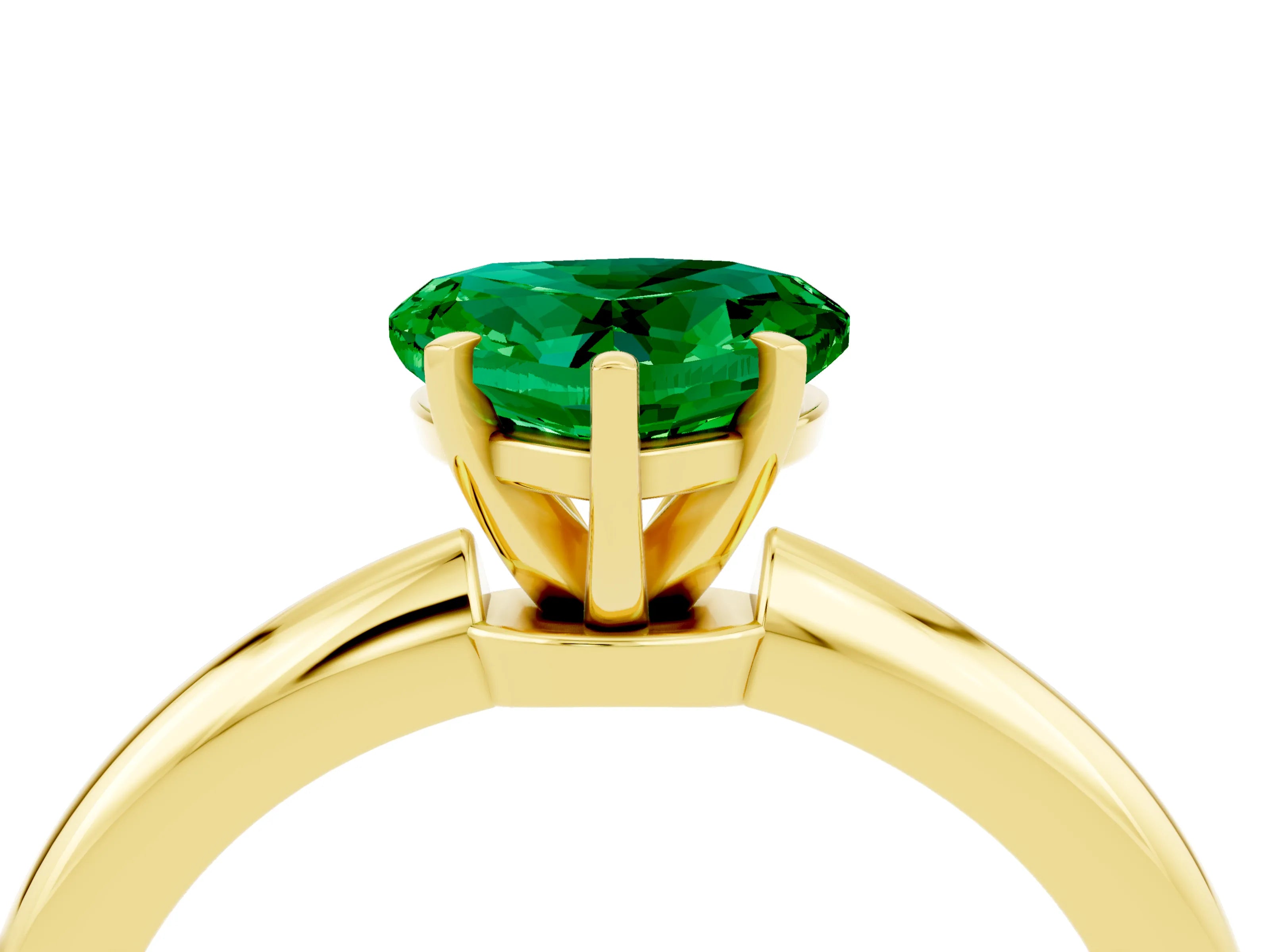 Yellow gold Heart Cut Emerald Solitaire Ring with Six-Prong Setting and Classic Band_4