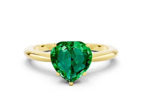 Yellow gold Heart Cut Emerald Solitaire Ring with Six-Prong Setting and Classic Band