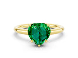 Yellow gold Heart Cut Emerald Solitaire Ring with Thin Band and Four-Prong Setting