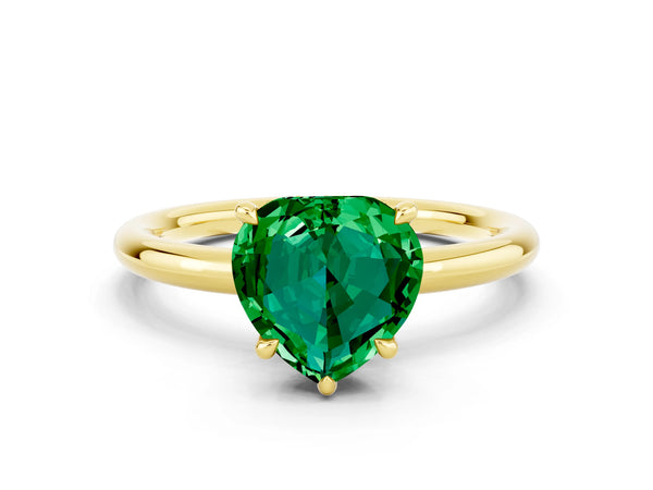 Yellow gold Heart Cut Emerald Solitaire Ring with Thin Band and Four-Prong Setting