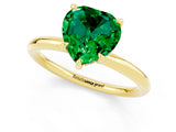 Yellow gold Heart Cut Emerald Solitaire Ring with Thin Band and Four-Prong Setting_1