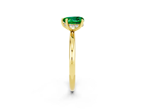 Yellow gold Heart Cut Emerald Solitaire Ring with Thin Band and Four-Prong Setting_2