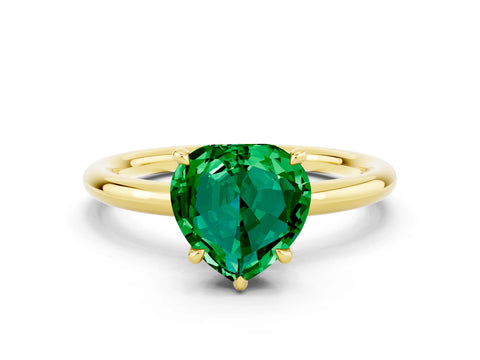 Yellow gold Heart Cut Emerald Solitaire Ring with Thin Band and Four-Prong Setting