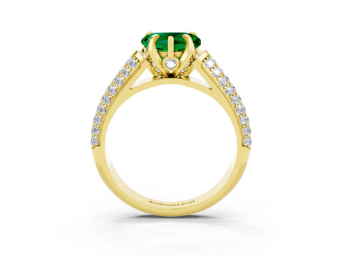 Yellow gold Heart Cut Emerald Solitaire Ring with Three-Row Pavé Band and Four-Prong Setting_15