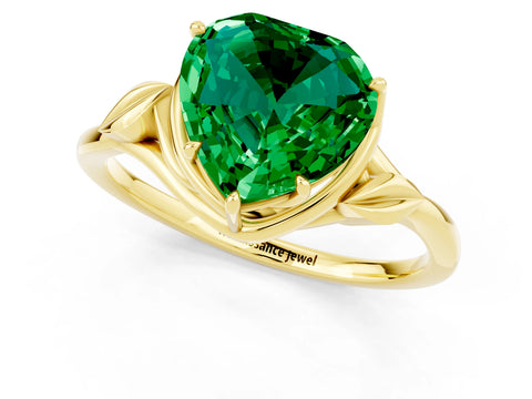 Yellow gold Heart Cut Emerald Solitaire Ring with Twist Band and Four-Prong Setting_25