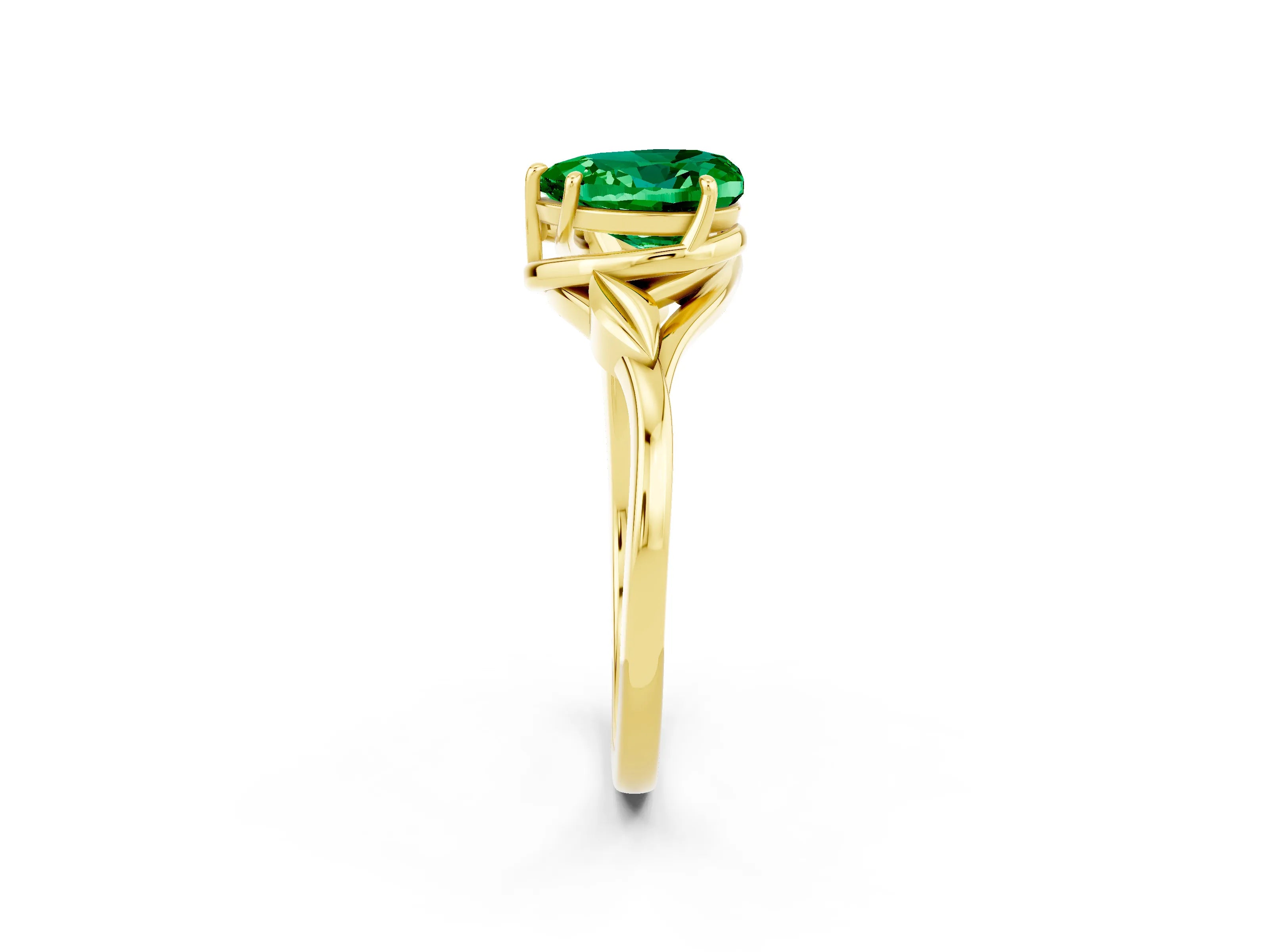 Yellow gold Heart Cut Emerald Solitaire Ring with Twist Band and Four-Prong Setting_26