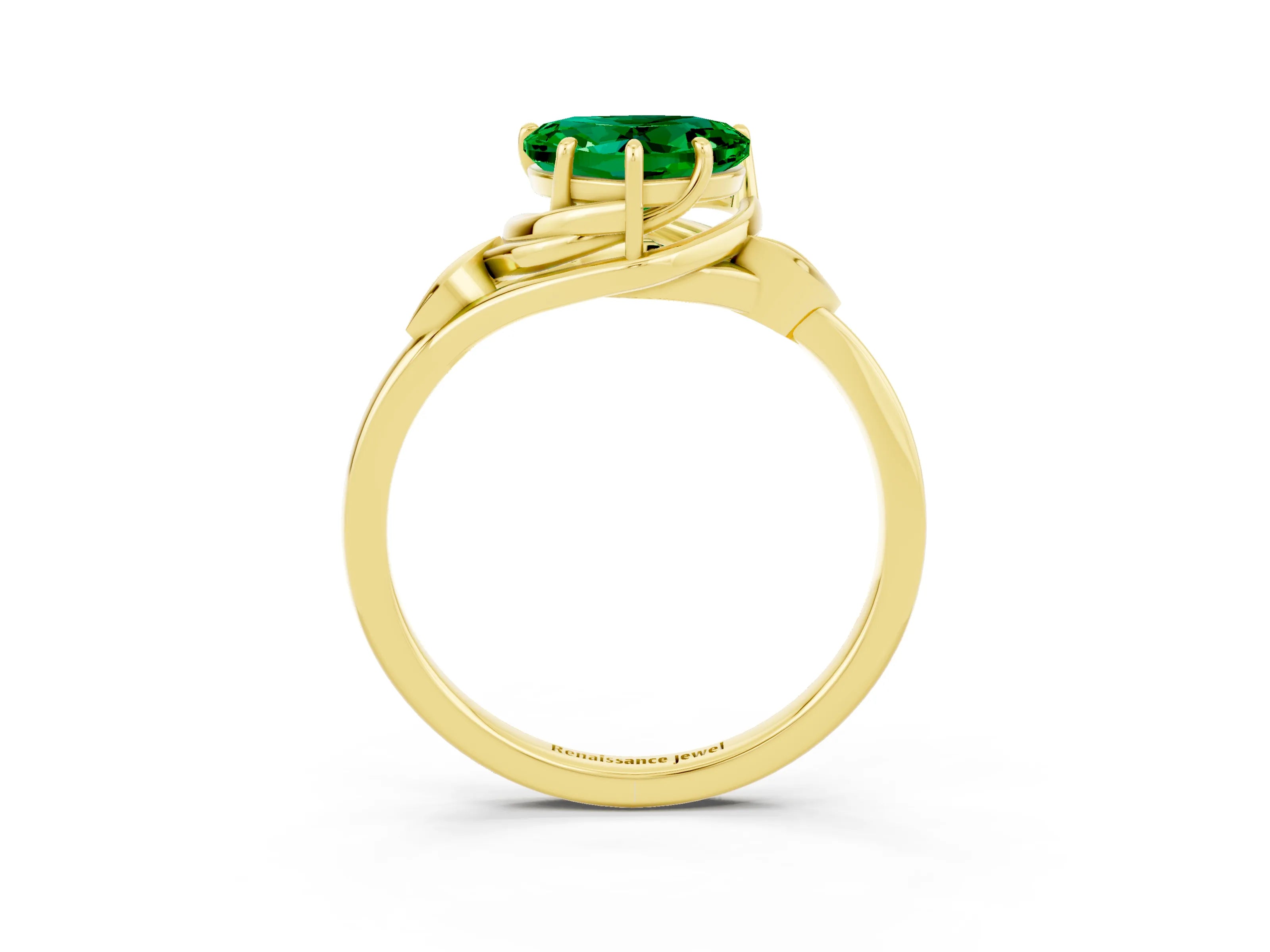 Yellow gold Heart Cut Emerald Solitaire Ring with Twist Band and Four-Prong Setting_27