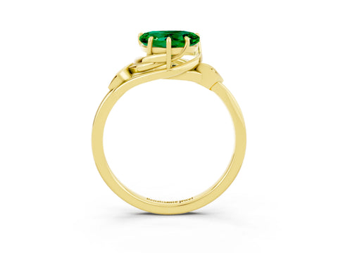 Yellow gold Heart Cut Emerald Solitaire Ring with Twist Band and Four-Prong Setting_27