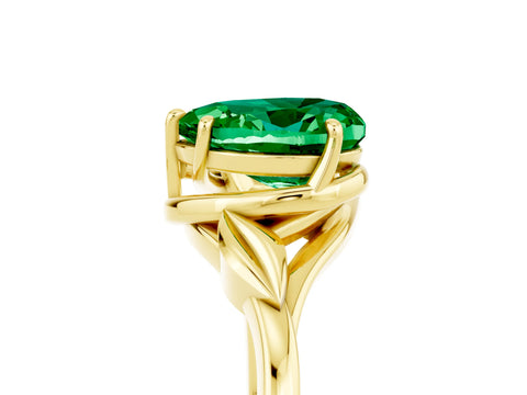 Yellow gold Heart Cut Emerald Solitaire Ring with Twist Band and Four-Prong Setting_29