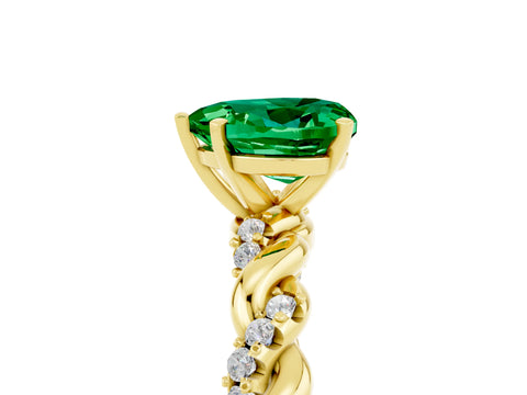 Yellow gold Heart Cut Emerald Solitaire Ring with Twisted Band and Pavé Accents_5