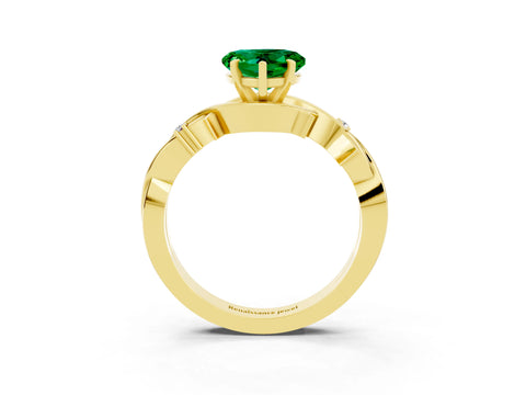 Yellow gold Heart Cut Emerald Solitaire Ring with Twisted Band and Prong Setting_3
