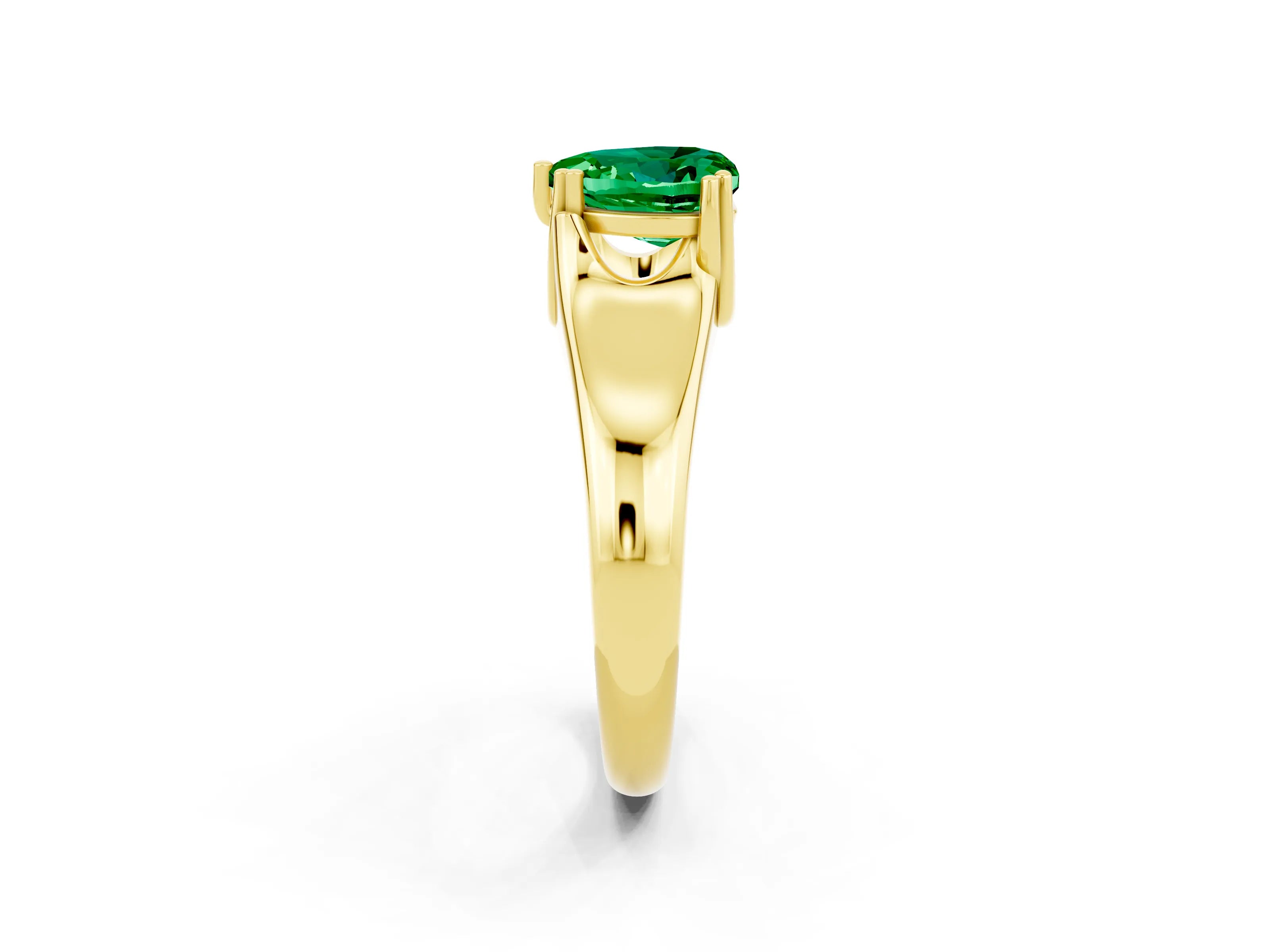 Yellow gold Heart Cut Emerald Solitaire Ring with Wide Band and Prong Setting_2