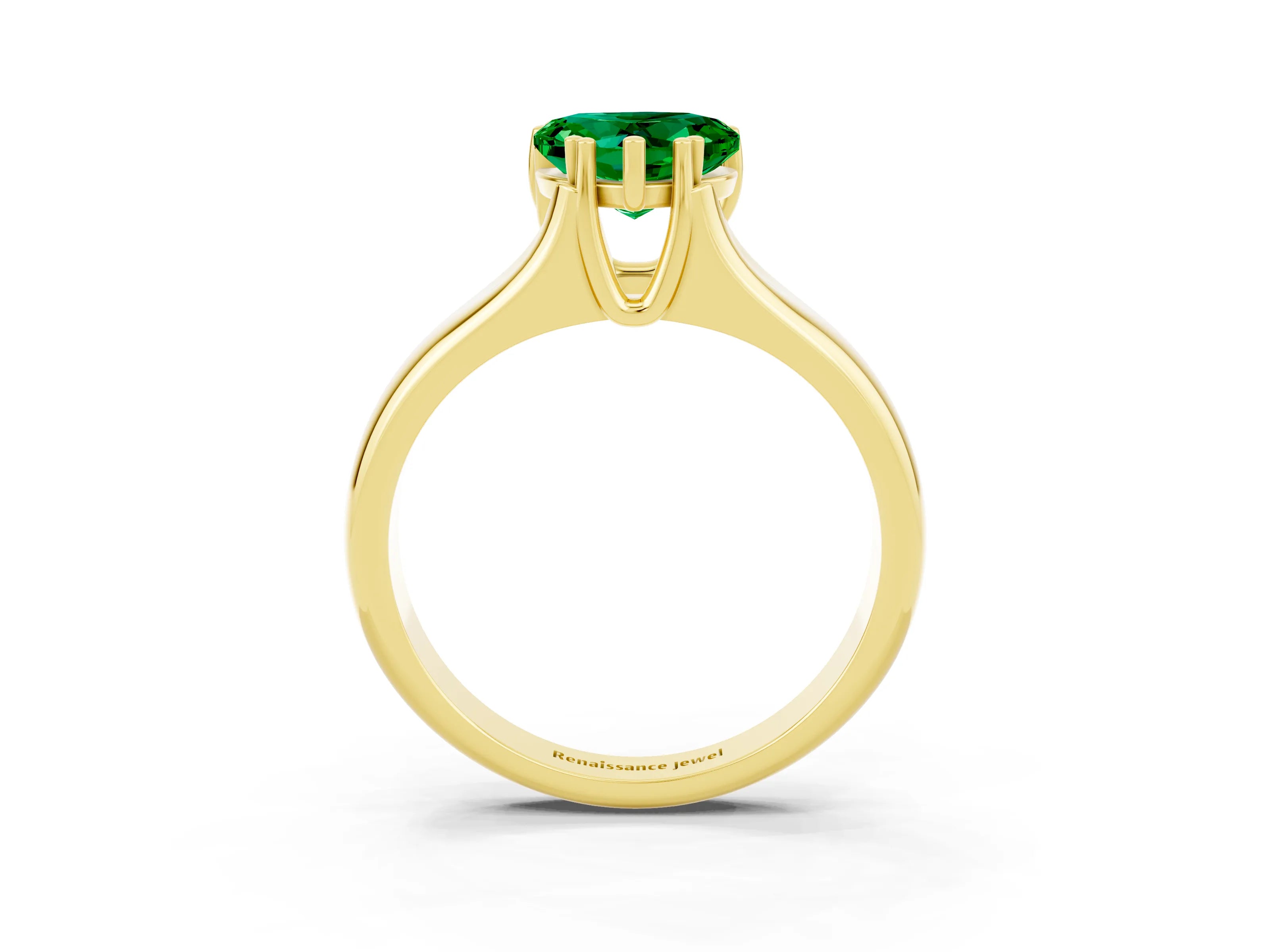 Yellow gold Heart Cut Emerald Solitaire Ring with Wide Band and Prong Setting_3