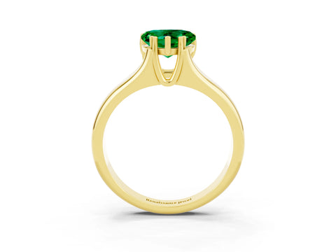 Yellow gold Heart Cut Emerald Solitaire Ring with Wide Band and Prong Setting_3
