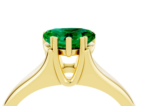 Yellow gold Heart Cut Emerald Solitaire Ring with Wide Band and Prong Setting_4