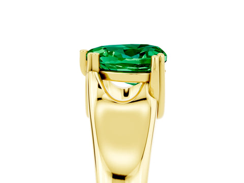 Yellow gold Heart Cut Emerald Solitaire Ring with Wide Band and Prong Setting_5