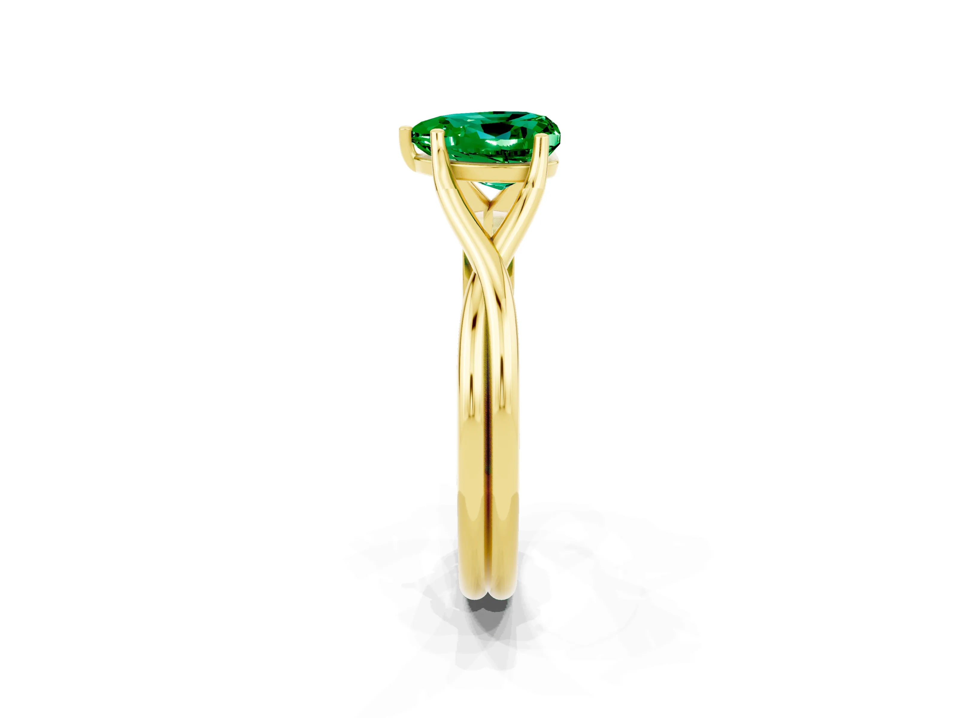 Yellow gold Heart Cut Emerald Solitaire Twist Band Prong Setting Ring_50