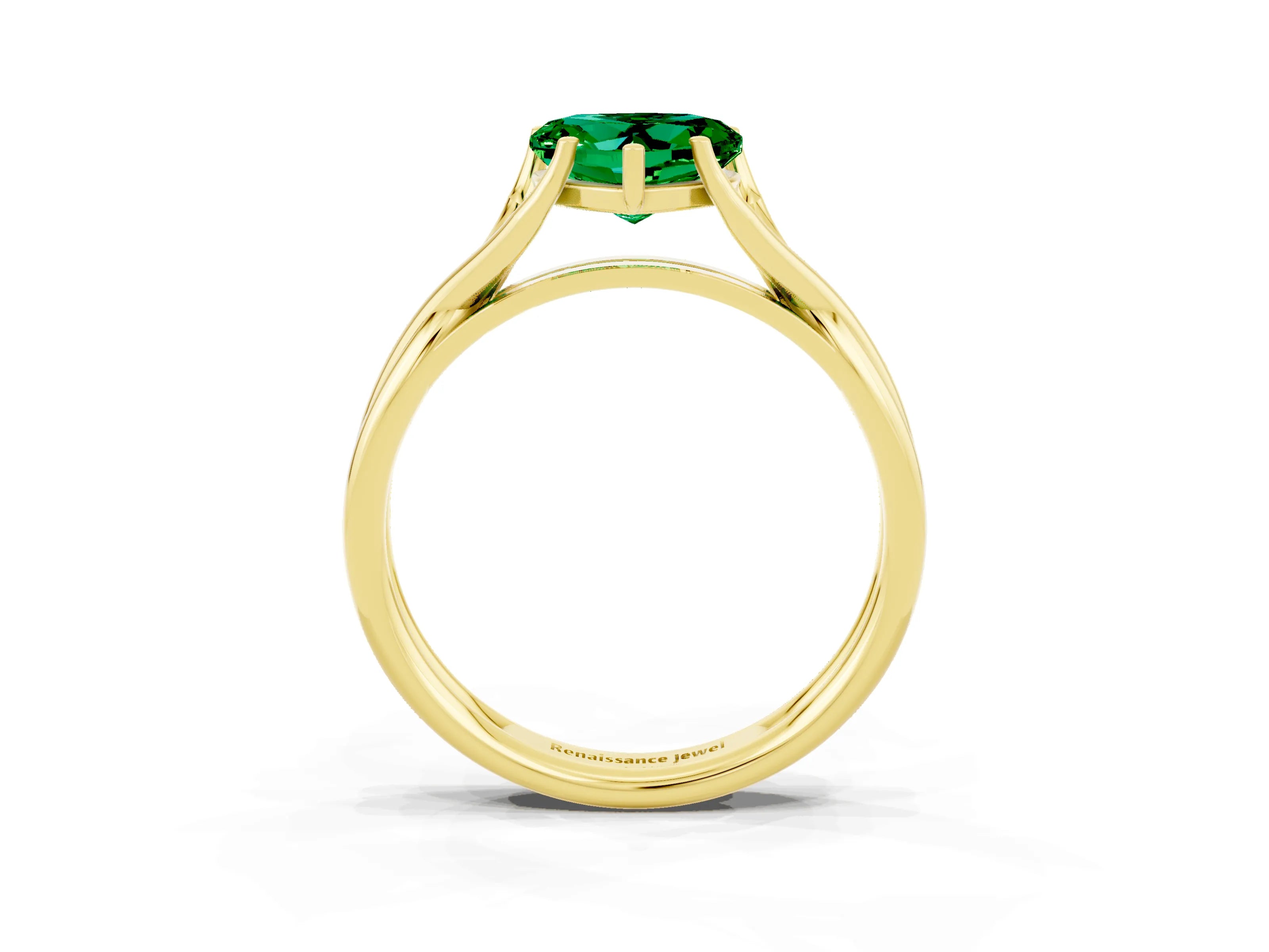 Yellow gold Heart Cut Emerald Solitaire Twist Band Prong Setting Ring_51