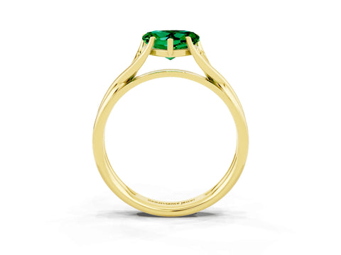 Yellow gold Heart Cut Emerald Solitaire Twist Band Prong Setting Ring_51