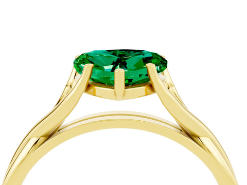 Yellow gold Heart Cut Emerald Solitaire Twist Band Prong Setting Ring_52