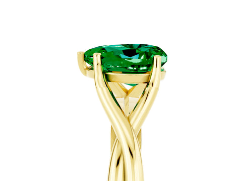 Yellow gold Heart Cut Emerald Solitaire Twist Band Prong Setting Ring_53