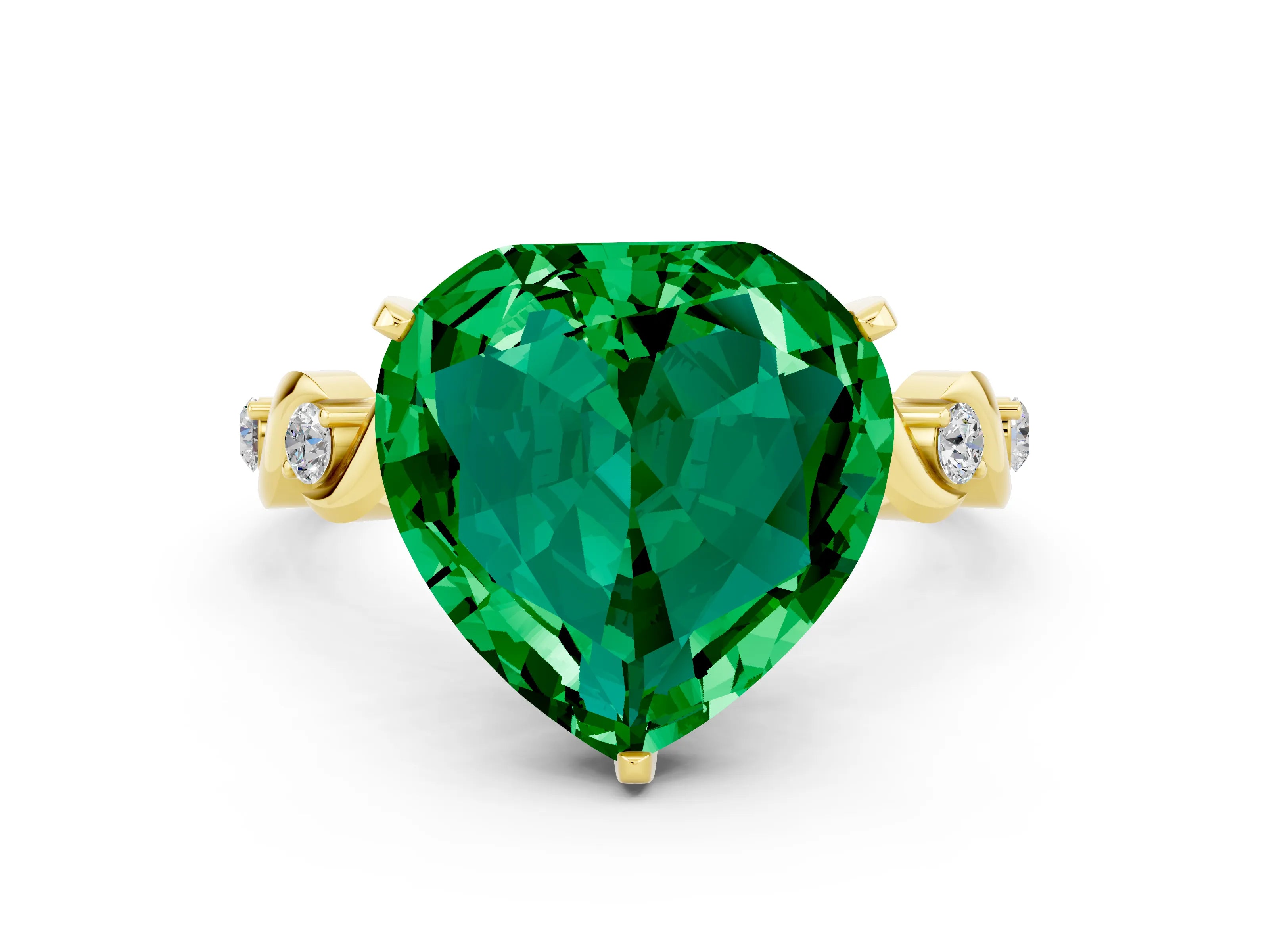 Yellow gold Heart Cut Emerald Solitaire Twisted Band with Round  Accents and Prong Setting_12