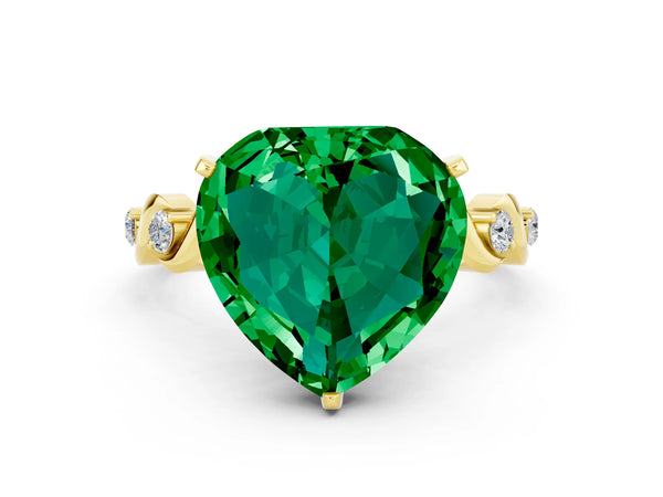 Yellow gold Heart Cut Emerald Solitaire Twisted Band with Round  Accents and Prong Setting